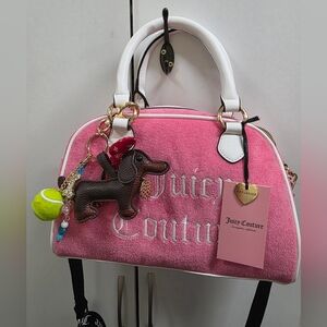 Juicy Couture Dauchshund Pink and White Satchel
